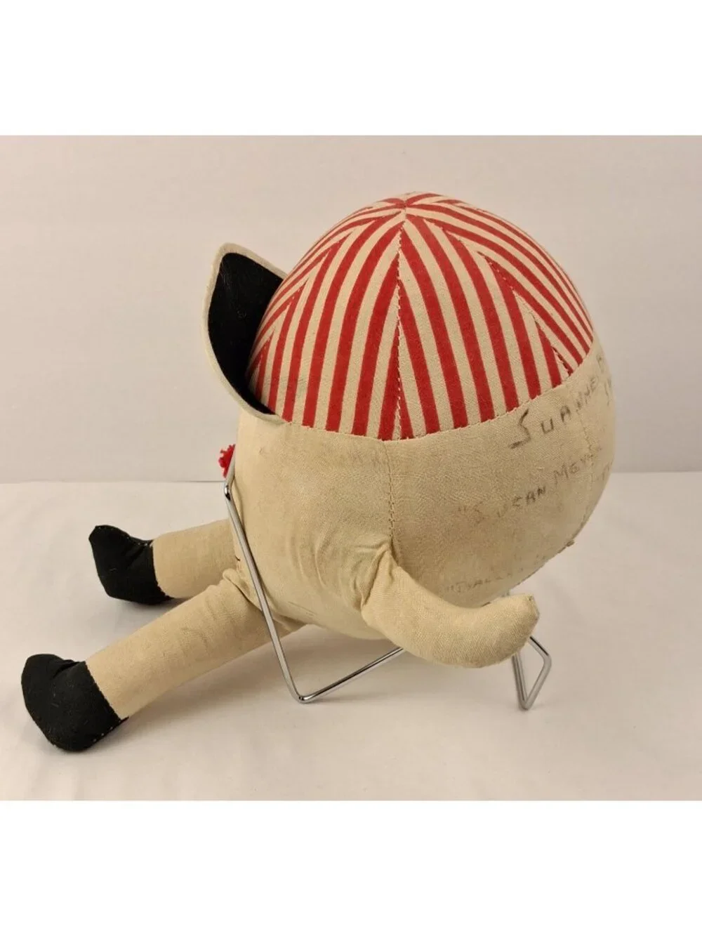 VTG Humpty Dumpty Cloth Doll W/ Red Striped Hat & Bow Tie 1940s Handmade Figure - Picture 8 of 15